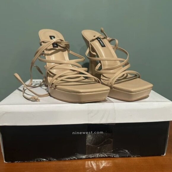 NEW Nine West Women's 8.5 Ailey 3 Beige Strappy Platform Tie Party High Heels - Picture 6 of 7